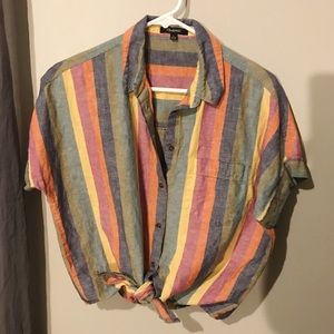 Rainbow stripe tie front top